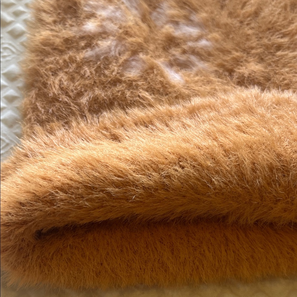 Fuzzy Brown Beanie with Floral Pattern - Picture 3 of 6